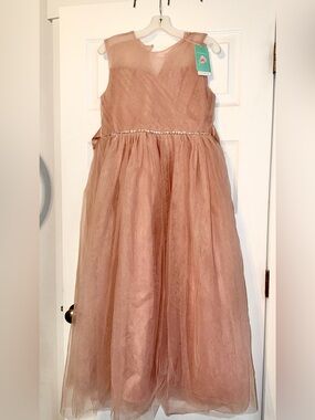 Girls' Dusty Rose Tulle Formal Dress with Jeweled Waist